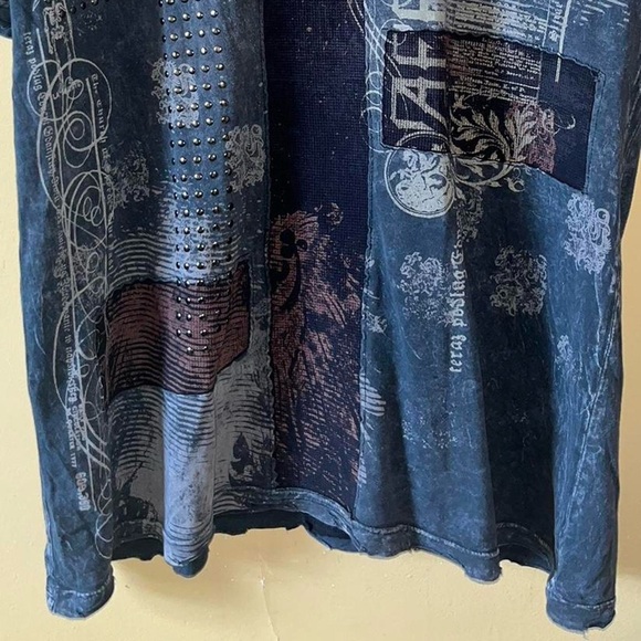 Y2K Distressed Affliction Cyber Mall Goth Studded Heavy Tee - Picture 4 of 8